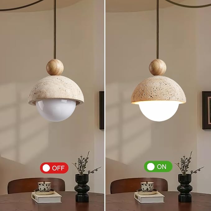 Plug In Wabi Sabi Pendant Light Japanese Retro Vintage Style Spherical Natural Stone Yellow Travertine Hanging Lamp Plug In For Girl's Room Kitchen Island Dining Room Bedroom G9 Light Mini Cement