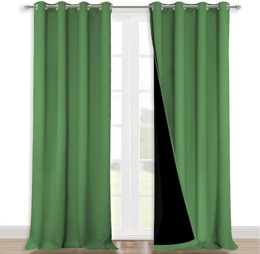 NICETOWN 100% Blackout Blinds, Set of 2, 46" x 102", Forest Green, Laundry Room Decor Window Treatment Curtains for Large Patio Sliding Door, Thermal Insulated Curtains for Bedroom