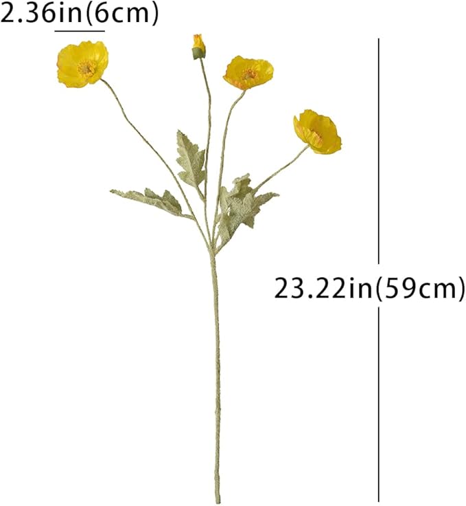 DUYONE Artificial Flowers 6 Stems Poppy Silk Bouquet,for Wedding, Home, Party Decoration,Table Centerpiece Arrangement(Yellow)