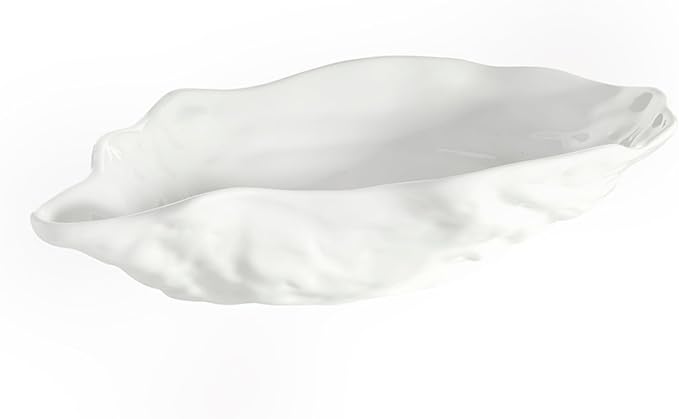 Santa Barbara Design Studios Serving Bowls - Ceramic Oyster-Shaped Bowl, Large 11" x 6.5", Gloss White