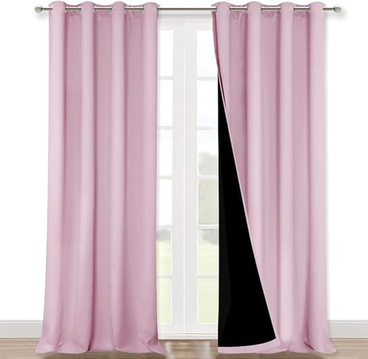 NICETOWN 100% Blackout Blinds, Set of 2, 46" x 102", Baby Pink, Laundry Room Decor Window Treatment Curtains for Large Patio Sliding Door, Thermal Insulated Curtains for Bedroom