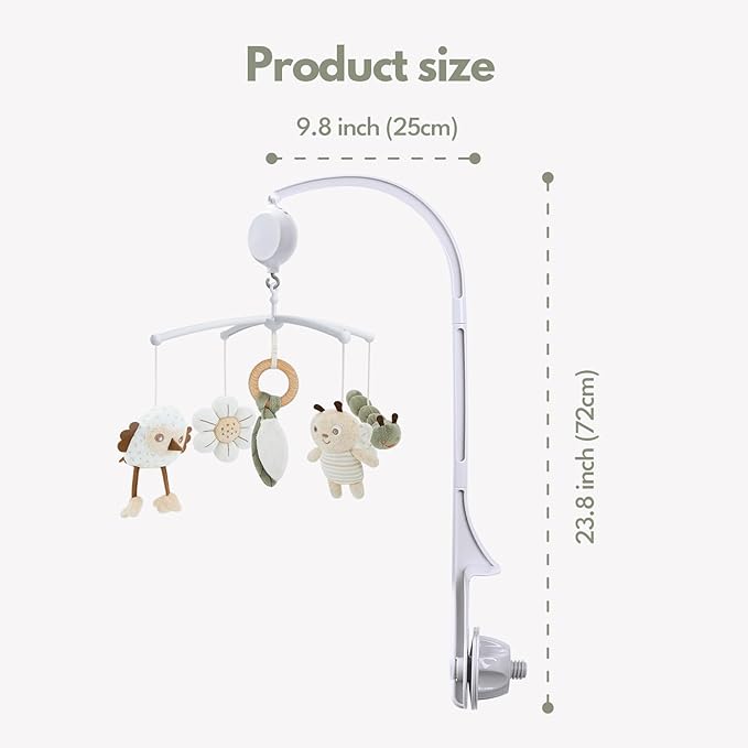 Crib Mobile 35 Lullaby Music, Cotton Baby Mobiles for Cribs & Pack N Play, Easy to Install, Stuffed Animals Hanging Toys Newborn Boys & Girls, Caterpillar