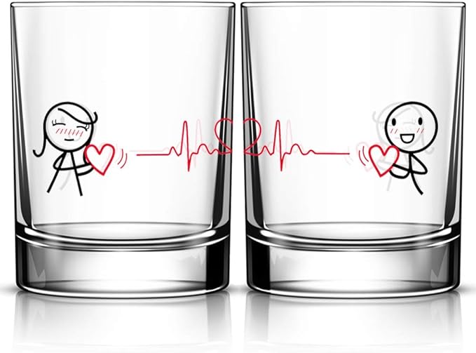 BoldLoft Love You Every Beat of My Heart Couple Drinking Glasses-Glass Gifts for Couples, Wedding, Engagement, Anniversary, Valentines, His and Hers Decor for Boyfriend, Girlfriend, Husband, Wife