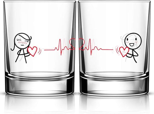 BoldLoft Love You Every Beat of My Heart Couple Drinking Glasses-Glass Gifts for Couples, Wedding, Engagement, Anniversary, Valentines, His and Hers Decor for Boyfriend, Girlfriend, Husband, Wife