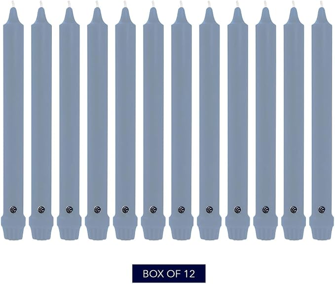 Colonial Candle Unscented Taper Candle, Classic Collection, Wedgewood, 10 in, Pack of 12 - Up to 8 Hours Burn