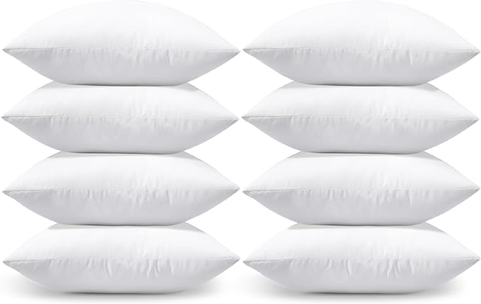 OTOSTAR Pack of 8 Throw Pillow Inserts, 18 x 18 Square Cushion Inner Soft Fluffy Plump Stuffer Cushion Pads White Decorative Pillow Inserts