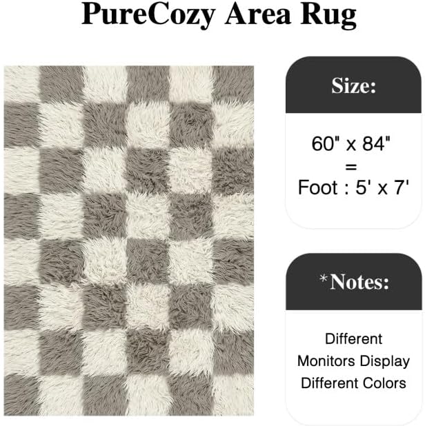 PureCozy Checkered Rug 5x7 for Living Room, Modern Grey Shag Rug Shag Rug Super Soft Washable Indoor Fuzzy Carpet Non-Slip Fluffy Rugs for Bedroom Home Aesthetic Decor