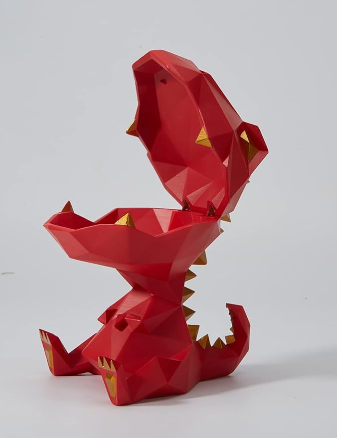HAUCOZE Dinosaur Candy Dish Cookie Jar Storage Statue Modern Home Decor Sculpture Table Centerpiece Gift for Living Room Red 7.5 Inch