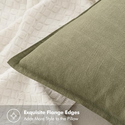 MIULEE Neutral Green Linen Pillow Covers Pack of 4 Decorative Natural Throw Pillow Covers Soft Accent Boho Farmhouse Couch Pillowcases Modern Spring Home Decors for Living Room Bed Sofa 24x24 Inch