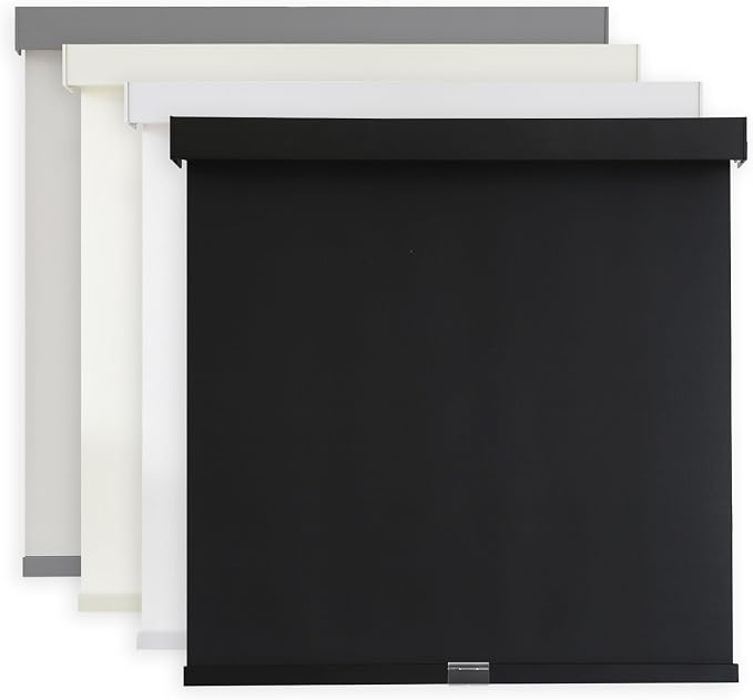 AOSKY Light Filtering Roller Shades Cordless Blinds for Windows, 1% Openness Free-Stop Shades with Valance, Thermal Insulated Fabric, UV Protection, Natural Woven Blinds（45" W x 72" H, Black）