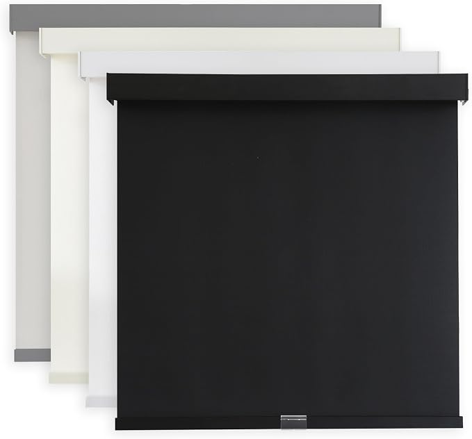 AOSKY Light Filtering Roller Shades Cordless Blinds for Windows, 1% Openness Free-Stop Shades with Valance, Thermal Insulated Fabric, UV Protection, Natural Woven Blinds（44" W x 72" H, Black）