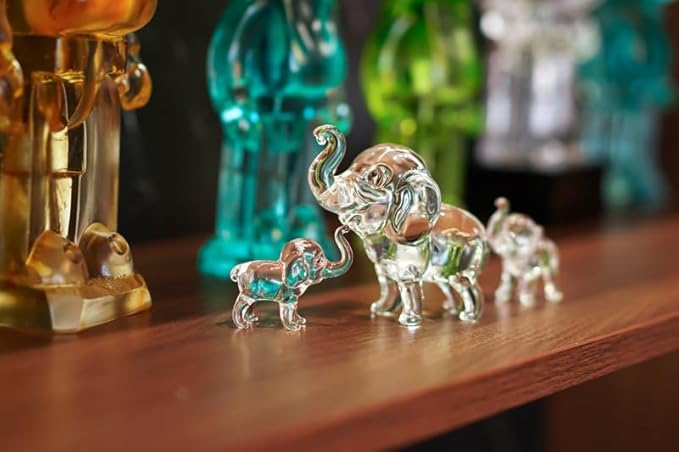 Set of 3 Crystal Elephant Figurines Glass Elephants Figurine Collectible Gifts for Mom Small Animal Statues Decor for Home Office Mother's Day Table Centerpiece