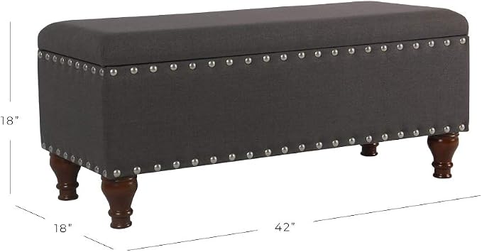 HomePop Large Storage Bench with Nailhead Trim - Charcoal