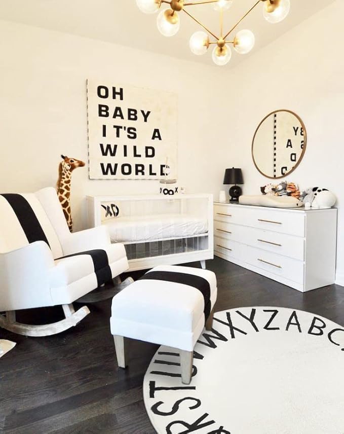Topotdor Round Kids Play Rug Alphabet Nursery Area Rug Extra Large Soft Crawling Play Mat for Children Toddlers Bedroom (47 inch, White)