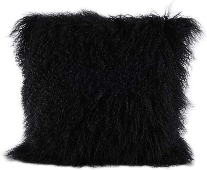 100% Real Mongolian Lamb Fur Cushion Cover/Pillowcase (20x20inch, Black) 1