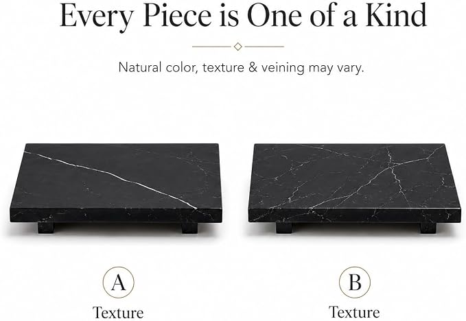 Black Marble Large Pedestal Tray for 13.8 in | Vanity Tray for Perfume, Jewelry, Keys and Candles, Catchall Tray for Bathroom Counter, Dresser and Entryway Decor