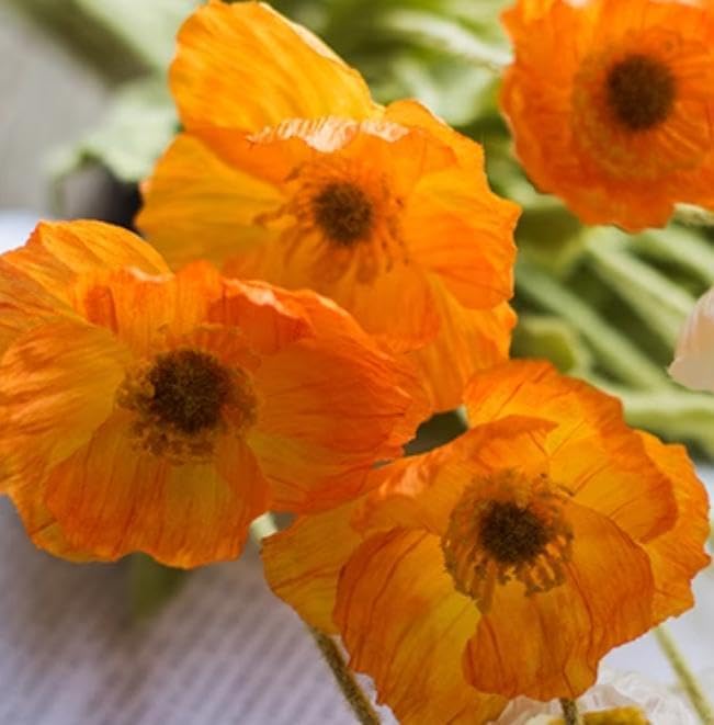 DUYONE Artificial Flowers 6 Stems Poppy Silk Bouquet,for Wedding, Home, Party Decoration,Table Centerpiece Arrangement(Orange)
