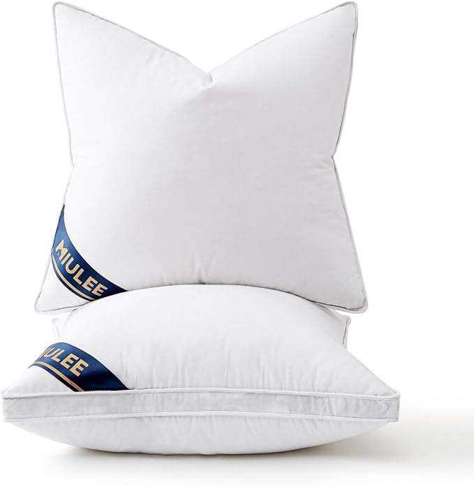 MIULEE 22x22 Feather Down Pillow Inserts with Gusset Bed Pillows,Set of 2 Luxury Fluffy Decorative Throw Pillows for Couch Sofa