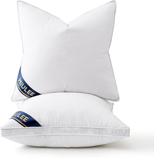 MIULEE 22x22 Feather Down Pillow Inserts with Gusset Bed Pillows,Set of 2 Luxury Fluffy Decorative Throw Pillows for Couch Sofa