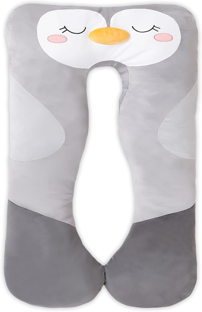 47x23 inch U Shaped Long Plush Body Pillows for Kids, Stuffed Animal Penguin Soft Large Pillow for Sleeping, Big Cute Plushies, Washable Cover, Gift for Boys and Girls