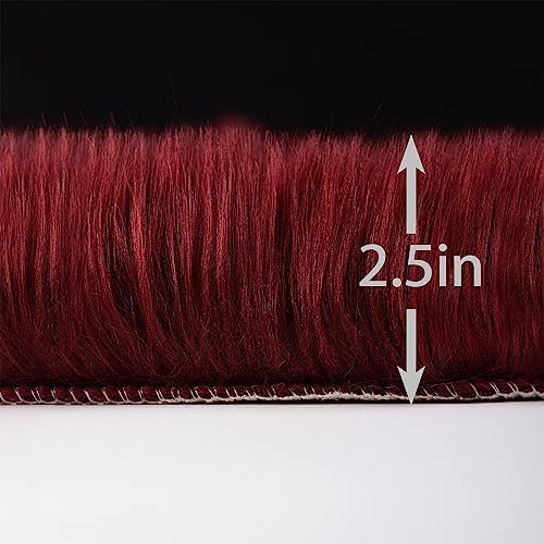 Faux Fur Rug Burgundy Sheepskin Area Rug,Ultra Soft Shaggy Plush Rug Bedroom Living Room Sofa Floor Kids Room Bedside（4 x 6 ft Sheepskin）