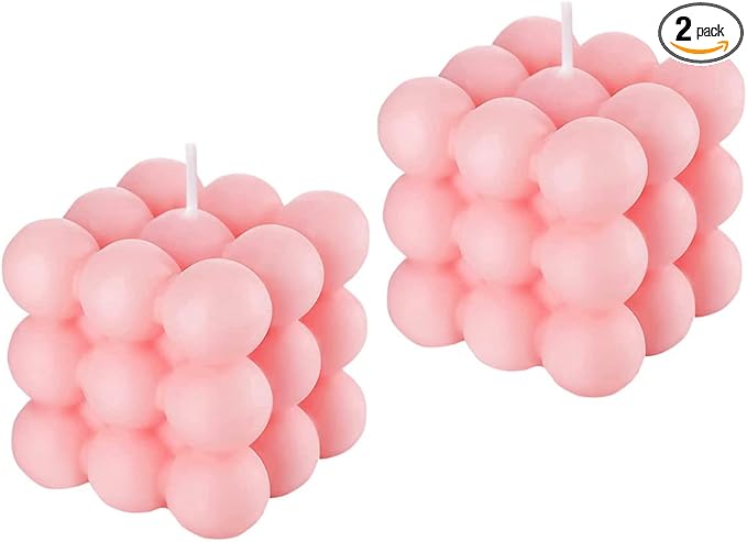 2PCS Pink Bubble Candle Teen Girls Room Decor - Rose Scented Cube Candles Floating Shelves Bubble Shaped Small Candle, Boho Home Office Cute Room Decor Candles