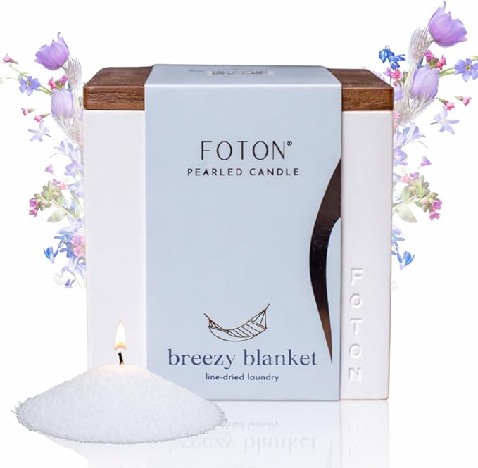 Foton Pearled Candle Le Cube Concrete Vase Set 16 Oz Square - Breezy Blanket Scented - Refillable Jar Scented Candle Sand Wax with 15 Wicks - Natural Non-Toxic Decorative Candles for Home