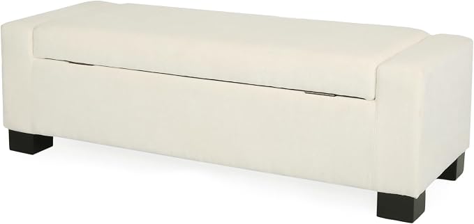 Christopher Knight Home Storage Ottoman, Upholstered Storage Bench, Foot Rest Stool Chair, End Side Table, Modern Fabric Seating Ottoman, Toy Box Organizer for Bedroom, Living Room, Entryway, White