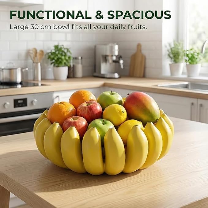 12 inch large Banana fruit bowl holder Handcrafted Art Centerpiece - Modern bowl for Kitchen,Dining Table & Entryway - Home Decor - Premium gifts - Sculptural Home Decor. (Yellow)