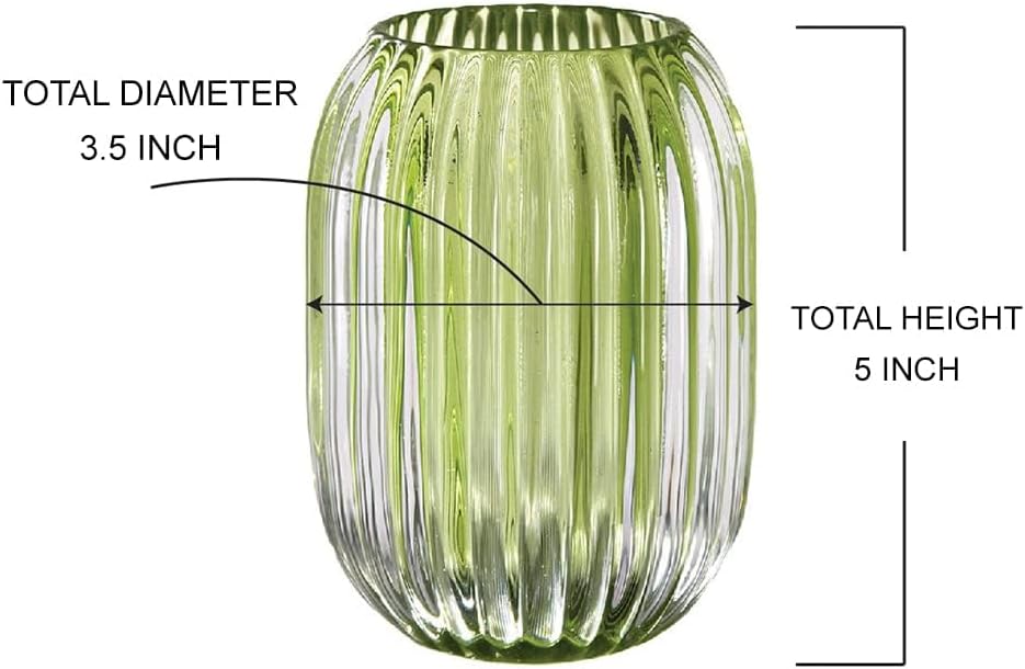 Serene Spaces Living Green Optical Glass Votive Holder, Perfect for Weddings and Home Décor, 5" Tall and 3.5" Diameter, Set of 12