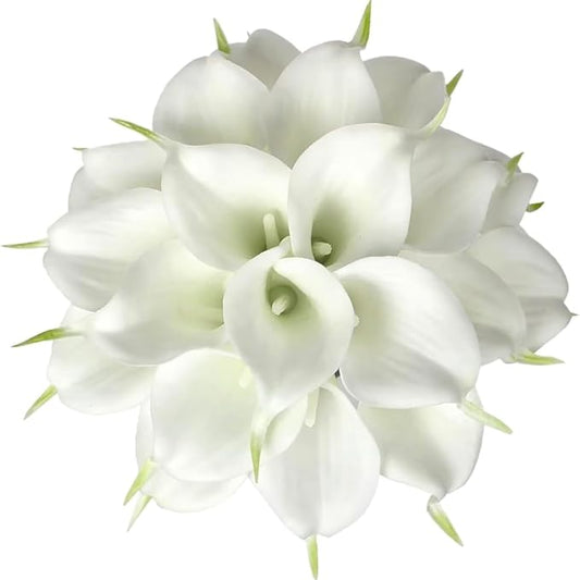 Floral Kingdom 20 Pack Artificial Calla Lily Flowers 14 Inch White - Real Touch Faux Flowers for Home Decor, Table Centerpieces, Entryway Consoles and Weddings