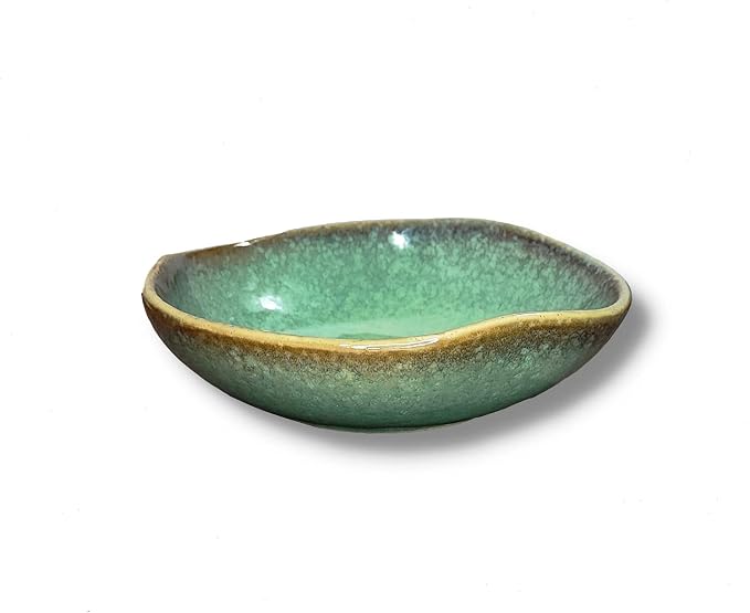 8" Green Ceramic Decorative Bowl, Reactive Glaze Stoneware | Handcrafted, For Coffee Table, Modern Home Décor, Key Holder, Entryway Table Accent