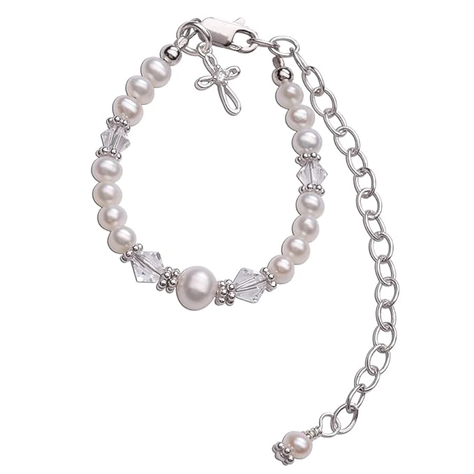 Cherished Moments Babe to Bride Keepsake Cross Bracelet Baptism Gift for Infant Newborn Baby Girl in 925 Sterling Silver with Cultured Pearls