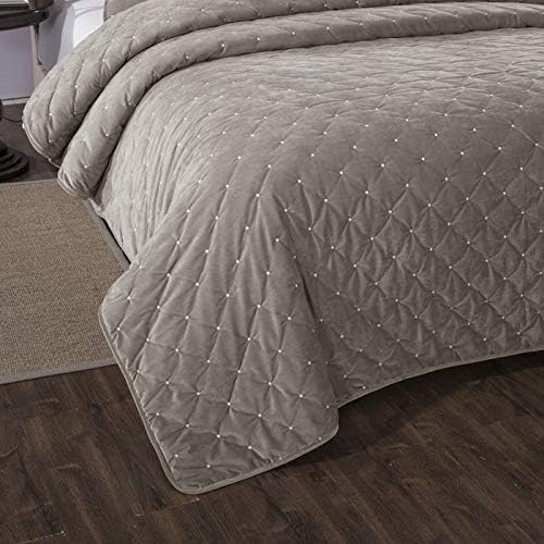 Tache Velvet Dreams Luxurious Velveteen Velour Super Soft Plush Warm Cozy Diamond Tufted Polka Dot Quilted Coverlet Tan Beige Neutral Bedspread Set, Full