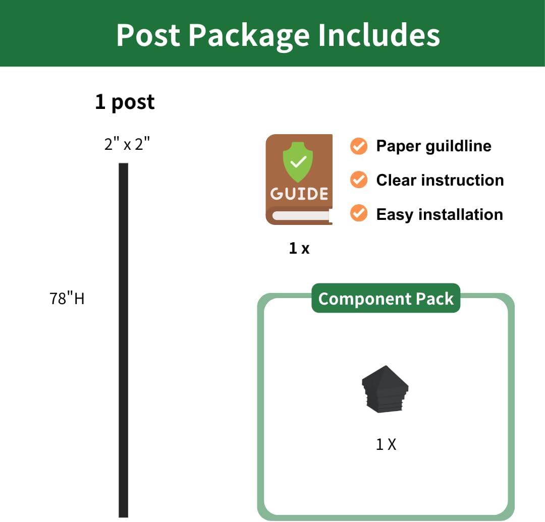End Post for Yard, Garden, Outdoor Fencing – Steel, 2"x2"x78", Black, DIY Pre-Drilled Holes on One Side, Built-in Rivet Nuts, Soil Installation (1pc)