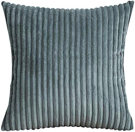 TangDepot Velvet Big Corduroy Pillow Covers 20x20 Deep Grey 2-Pack | Soft wide-stripe corduroy pillow cover, hidden zipper, machine washable, easy refresh, for bedroom living room indoor outdoor