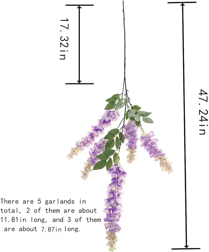 4pcs 47.2-inch Artificial Fake Wisteria Hanging Flower Garland Silk Flower String Home Party Decoration White Blue Pink Purple (Purple)