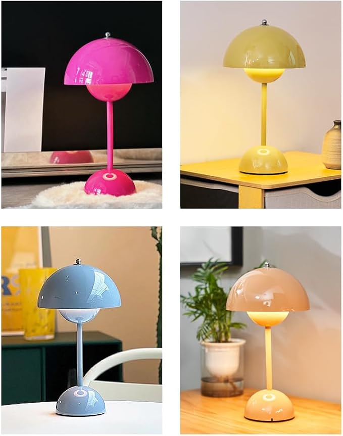 Modern Flower Bud Lamp 12" Cordless Touch Lamp Dimmable 2600mAh Rechargeable Desk Lamp Nordic Minimalist Mushroom Lamp Nightstand Bedside Lamp for Bedroom Living Room(Dark Green) No Reading Light