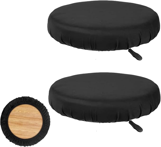 2 Pcs Bar Stool Covers, Soft Round High Elastic Bar Stool Cushion, Machine Washable, Fit for Dia 11-14 in Round Stool, Black