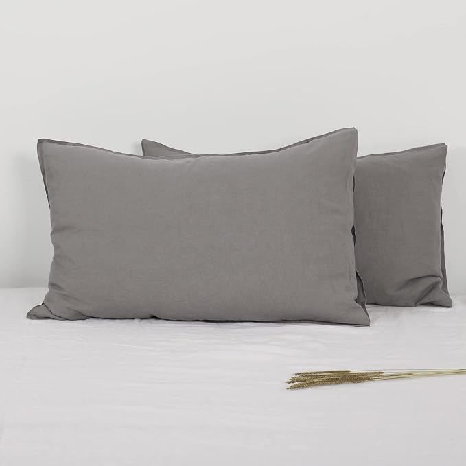 Simple&Opulence 100% Linen Pillowcases Basic Style Solid Color Set of 2, Queen Size Stone Washed Flax Pillow Cover Envelope Closure (20''x30'', Ultimate Grey)