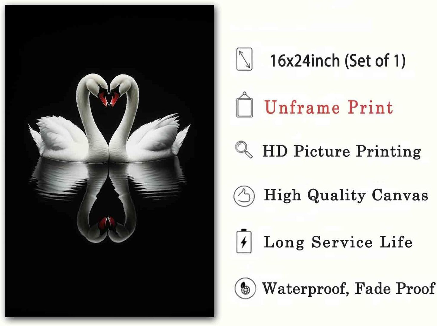 Swan Wall Art Vintage Swan Lake Painting Black And White Animals Wall Art White Bird Pictures Moody Painting Aesthetic Print Romantic Elegant Animal Print Antique Artwork Room Decor 16x24inch No Frame