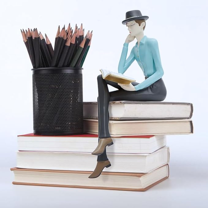 HAUCOZE Man Figurine Statue Reading Art Sculpture Modern Home Decor Gift for Living Room Bedroom Office Polyresin 9.1 Inch