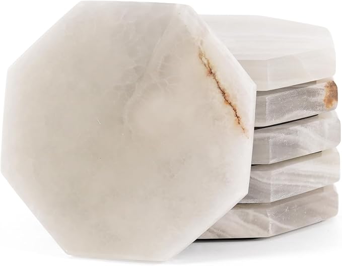 Radicaln Marble Coasters Set of 6 Handmade 3.5" Inch White Onyx Star Coasters for Drinks, Ideal Coaster Set for Dining & Coffee Tables
