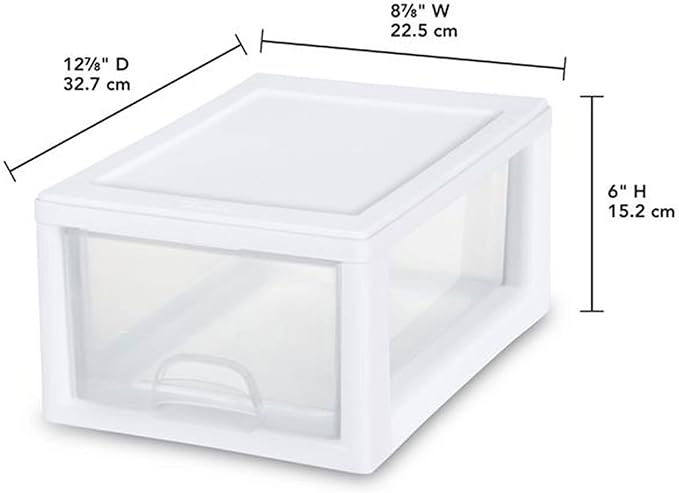 Sterilite 12-Pack 6 Quart Stacking Drawer, Clear Storage Closet Organizer, White Frame - Stackable Modular Plastic Drawers for Clothes, Accessories, Craft Supplies, Shoes or Linens