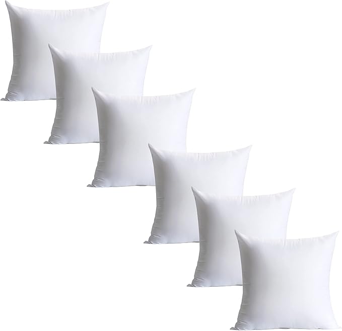 Calibrate Timing 18 x 18 inches Pillow Inserts, Set of 6 Hypoallergenic Brushed Microfiber Liner Down Alternative Filled Square Cushion Throw Pillow