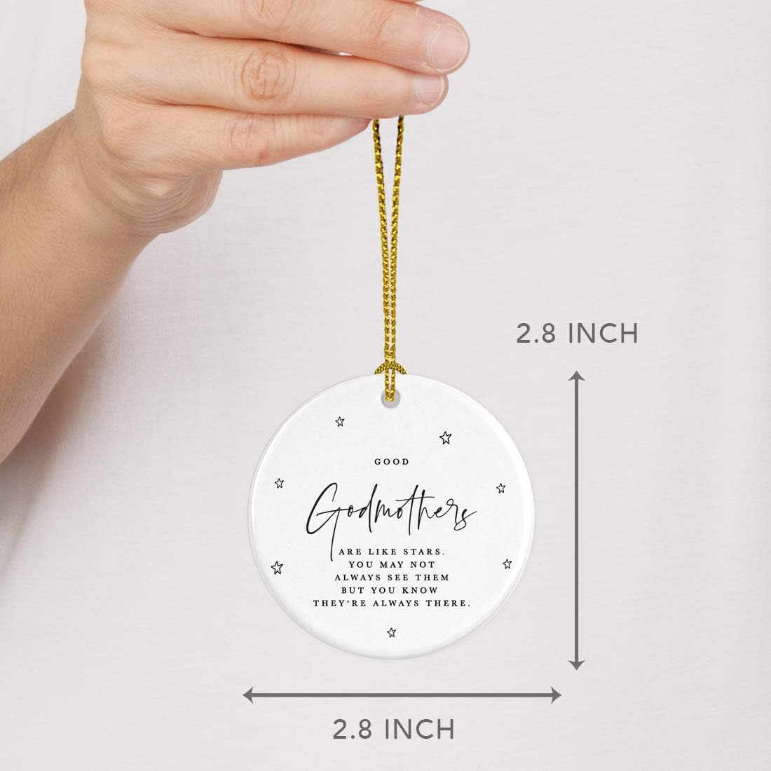Andaz Press Round Ceramic Porcelain Christmas Ornament Collectible Godmother Gift, Good Godmothers are Like Stars. You May Not Always See Them But You Know They're Always There., 1-Pack