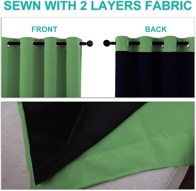 NICETOWN 100% Blackout Window Curtain Panels, Forest Green, 2 Pieces, 42-inch Wide Per Panel, Full Light Blocking Drapes with Black Liner for Nursery, 72-inch Drop Thermal Insulated Draperies