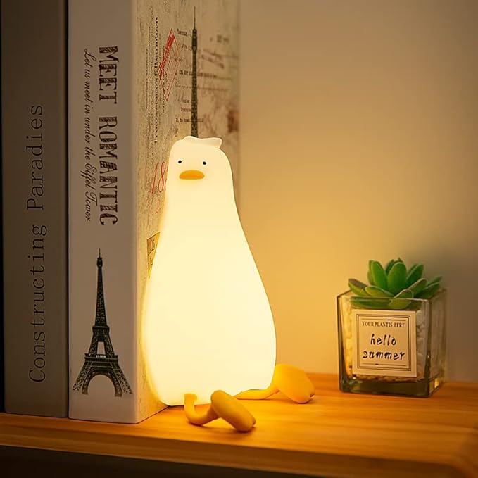 HAPPYBAG LED Lying Flat Duck Night Light, 3 Level Dimmable Nursery Nightlight,Cute Lamps Silicone Squishy Light Up Duck,Rechargeable Bedside Touch Lamp for Breastfeeding Toddler Baby Kids Decor