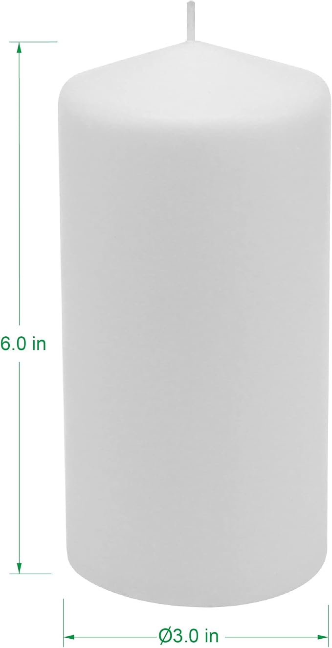 Stonebriar 6 Tall 3 x 6 Inch 65 Hour Long Burning Unscented White Wax Pillar Candles (Pack of 4, 24 Count Total)