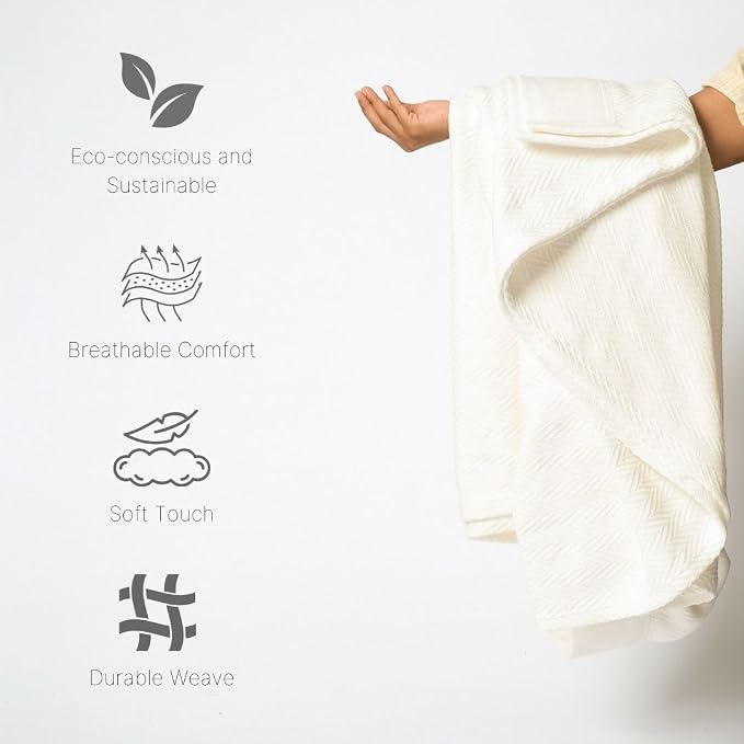 100% Cotton Herringbone Weave Blankets, 90" X 90" Queen, Throw Blanket for Bed, All Season Cotton Blanket, Cozy Blanket,Throws & Bed Blanket, Throw Blanket for Couch, Modern Home Decor -Tusk